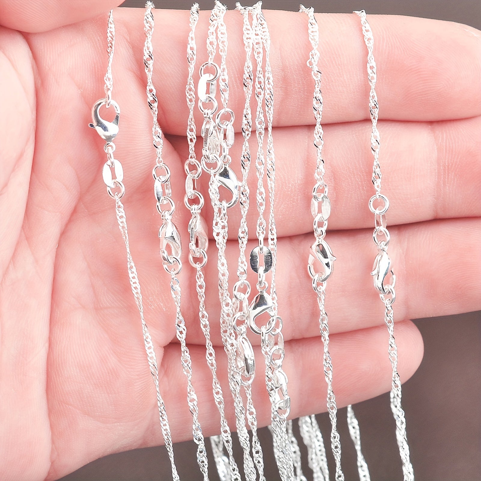 40cm Silver Plated Necklace Water Wave Chain