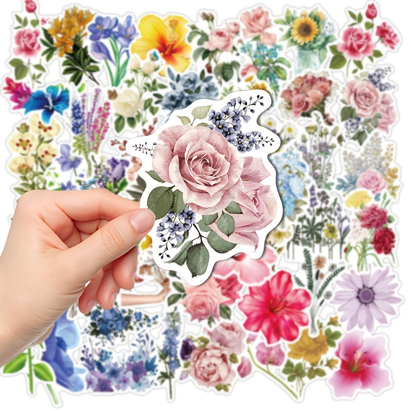50 Flower Card Stickers for Notebook Skateboard Phone