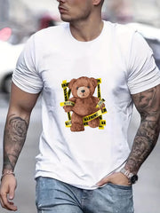 Teddy Bear Print Men's Graphic Crew Neck Active T shirt
