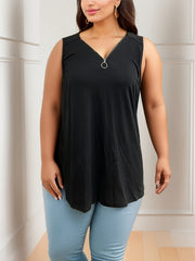  Solid Zipper V Neck Tank Top