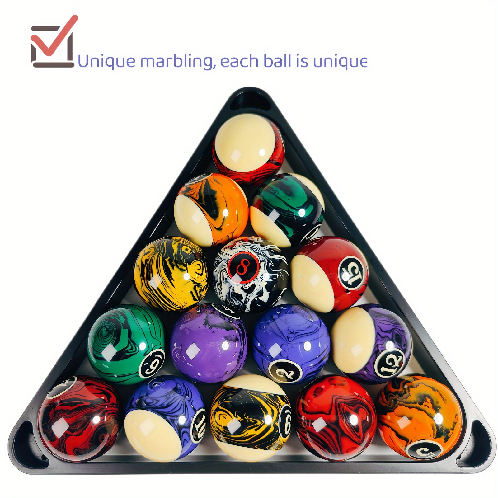 16pcs Marbled Billiard Ball Standard Size Pool Table Balls