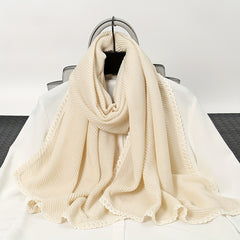 Solid Crinkle Striped Shawl Soft Warm Scarf
