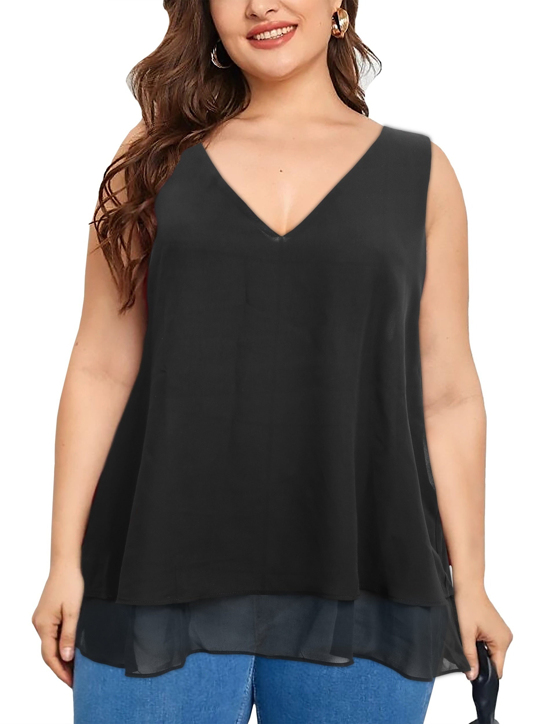  V Neck Sleeveless Tank Tops Women's Plus Casual Solid Tanks