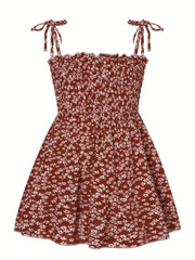 Leopard Lace Up Shirred Beach Cami Dress