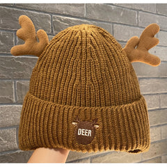 Antlers Fleece Warm Knit Hat Cold Proof Poop Beanie Hat