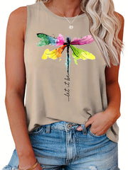  Dragonfly Print Tank Top Women's Slight Stretch Tank
