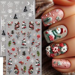 2pcs Christmas Nail Art Stickers 3D Snowman Snowflake Self Adhesive