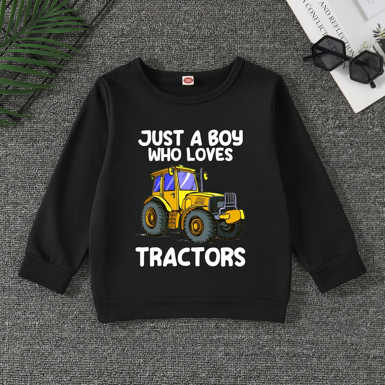 TRACTOR BOY Letter Print Boys Sweatshirt Long Sleeve Crew Neck Tops