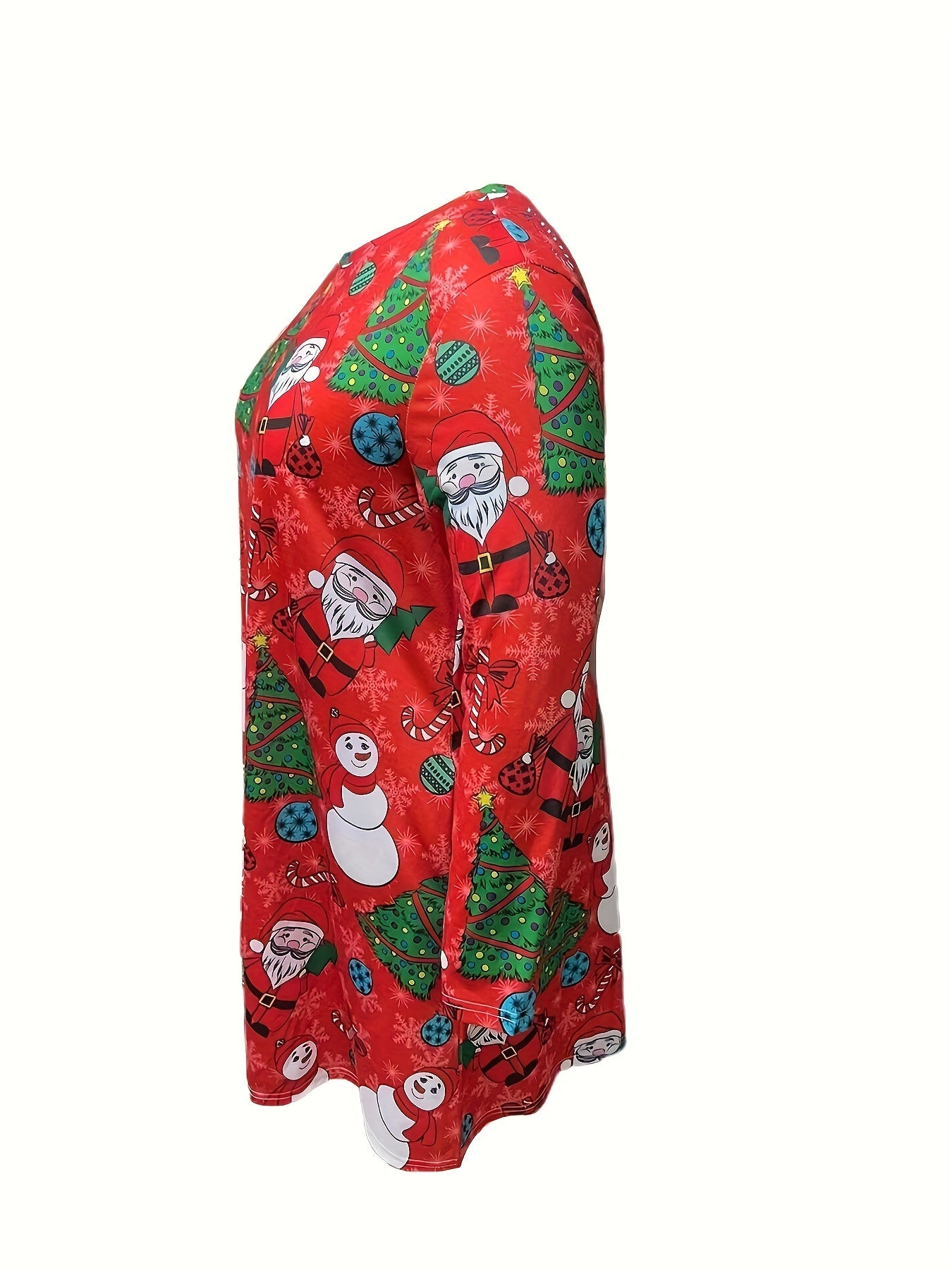  Christmas Casual Dress Women's Plus Christmas Tree & Snowman Print