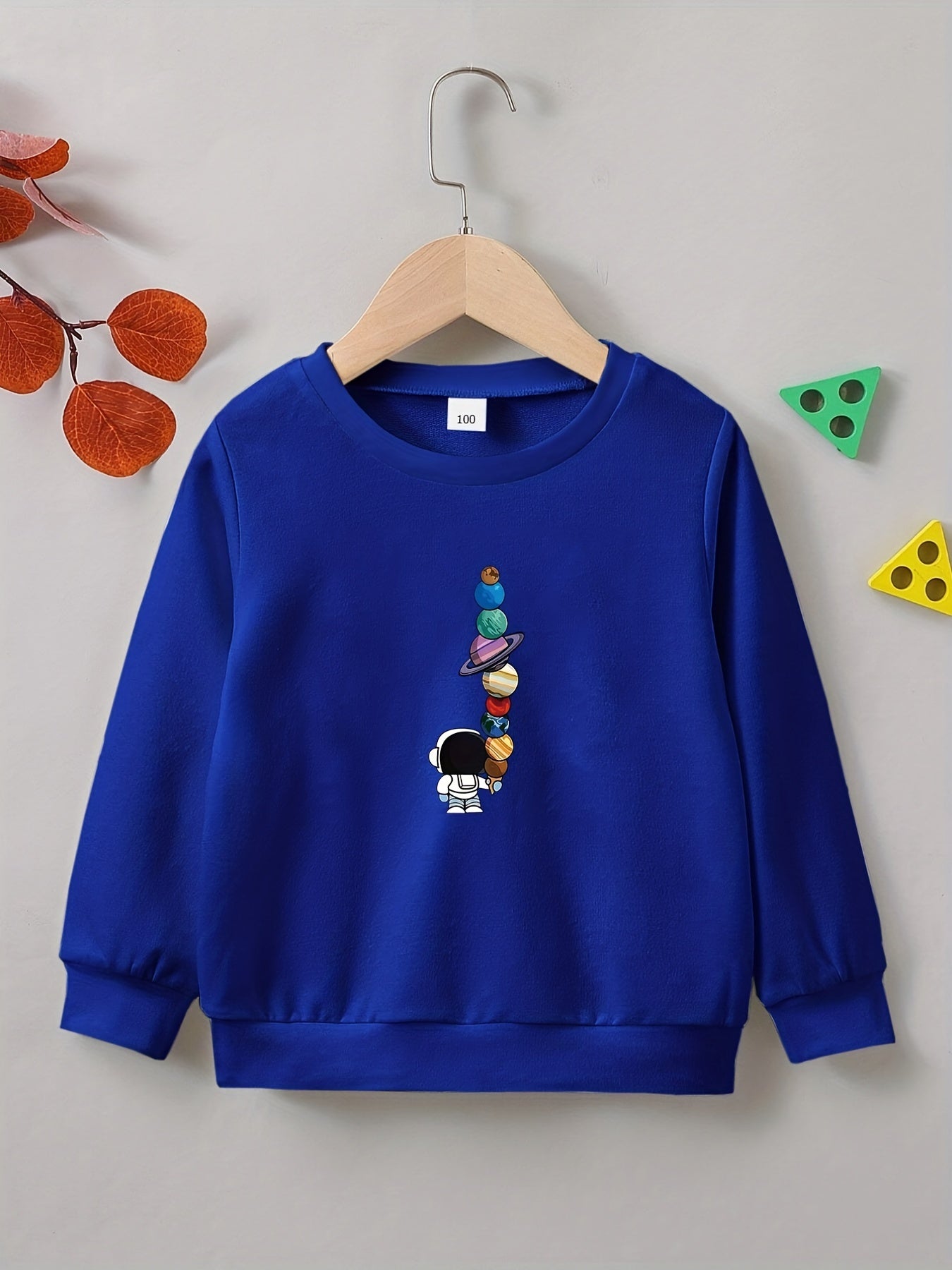 Cartoon Spaceman Planet Print Boys Casual Sweatshirt