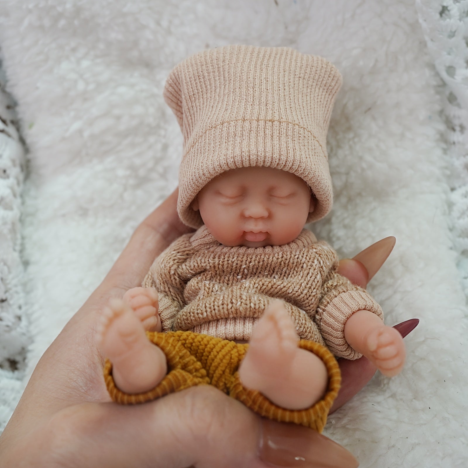 6 Inch Mini Reborn Doll with Hand Painted Light Beige Washable Silicone Body