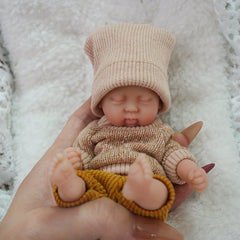 6 Inch Mini Reborn Doll with Hand Painted Light Beige Washable Silicone Body