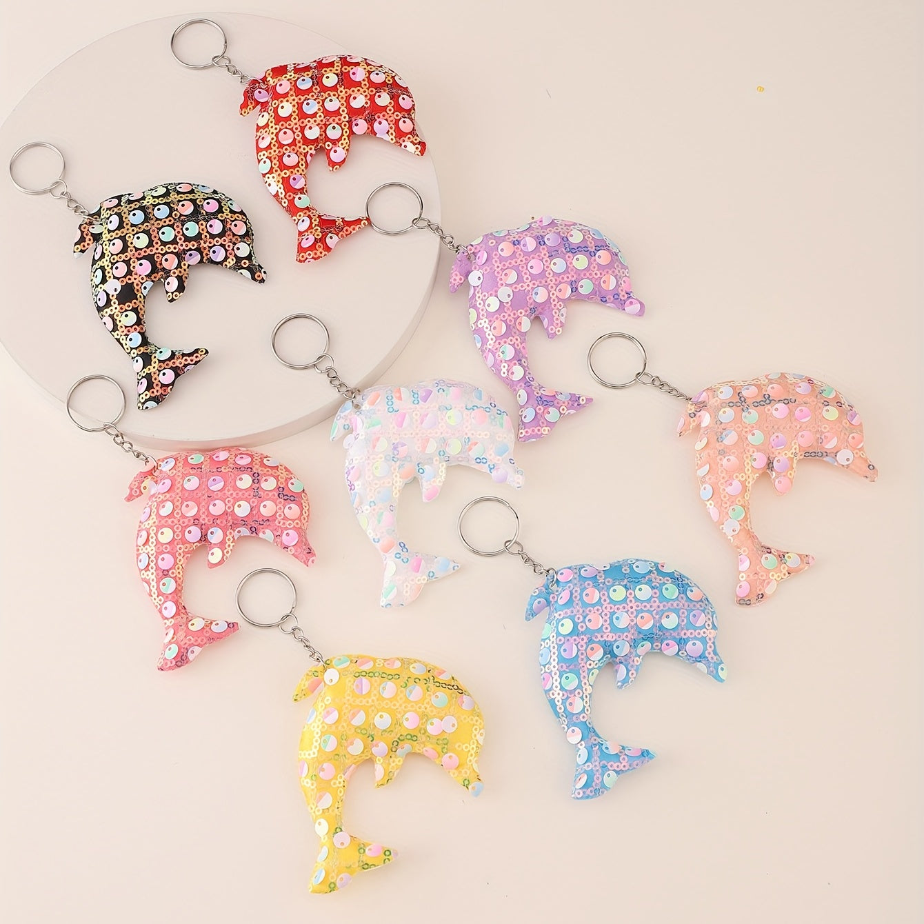 8pcs Sequin Dolphin Keychain Luggage Pendant Party Accessories