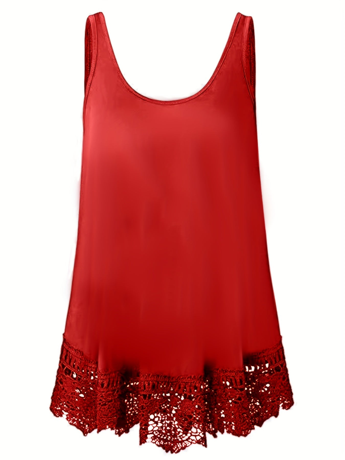  Tank Top Solid Contrast Lace Trim V Neck Stretch Tank Top