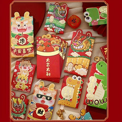 6pcs Dragon Year Red Envelopes Cartoon Lucky Money Packets Wedding