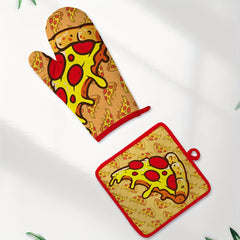 2pcs Pizza Pattern Oven Mitts Kitchen Baking Gloves
