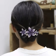 Vintage Rhinestone Flower Hair Clip Ponytail Holder