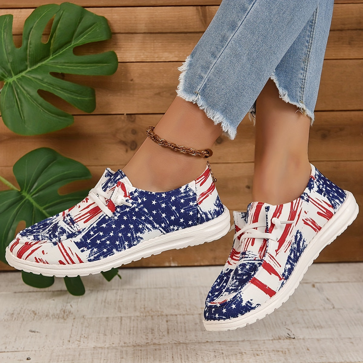 Women's Flag Print Patriotic Flats Non Slip Canvas Shoes