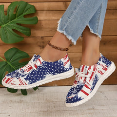 Women's Flag Print Patriotic Flats Non Slip Canvas Shoes