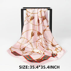 Vintage Chain Print Square Scarf Classic Satin Shawl Windproof Head Wrap
