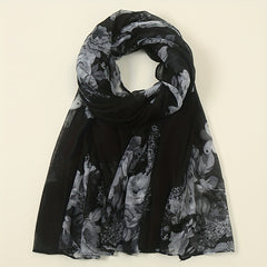 Vintage Flower Print Voile Scarf Butterfly Plants Windproof Shawl