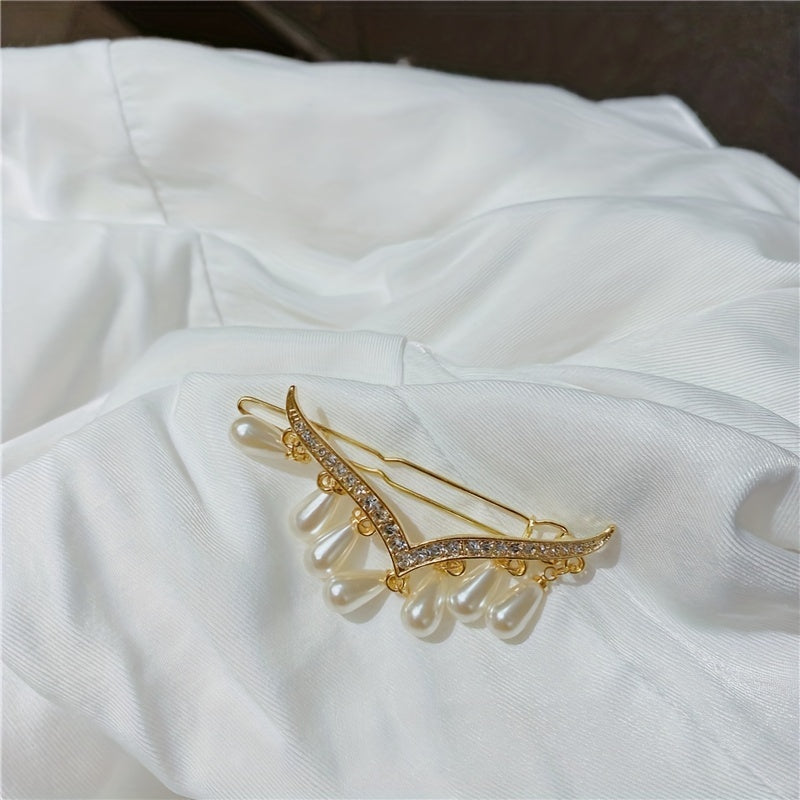 Rhinestone V-shaped Hairpin Pearl Tassel Frog Buckle Hair Accessories