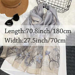 Silk Blend Scarf Flower Embroidery Shawl Breathable Windproof