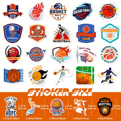 50pcs Basketball Stickers Pack Waterproof Vinyl Decals for Skateboard