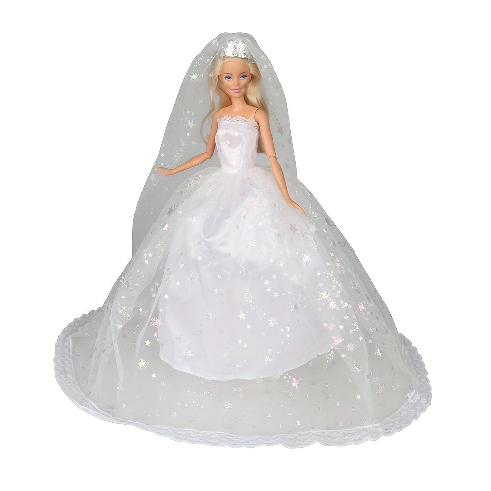 Doll Dresses Wedding Dress Set with Crown Veil - Girl Accessories Toys