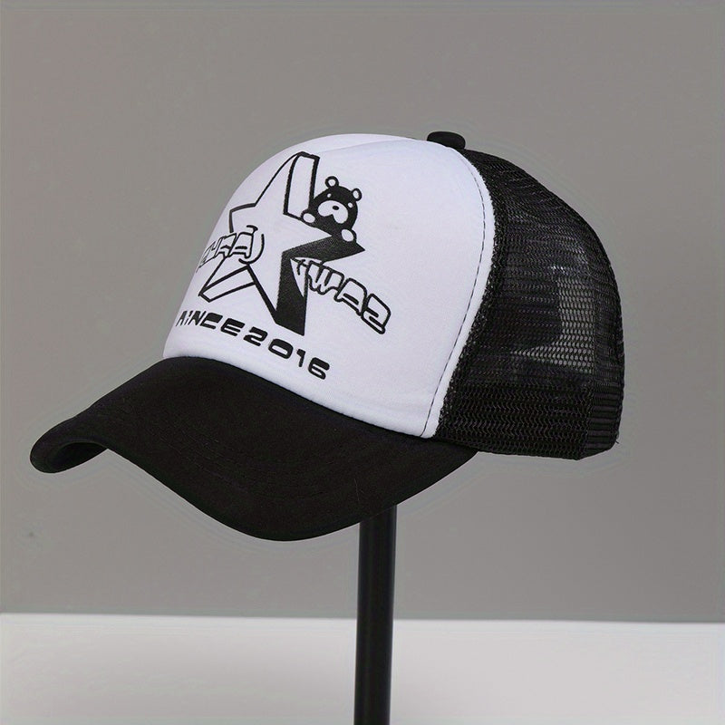 Star Bear Print Baseball Cap Mesh Trucker Hat Lightweight Unisex