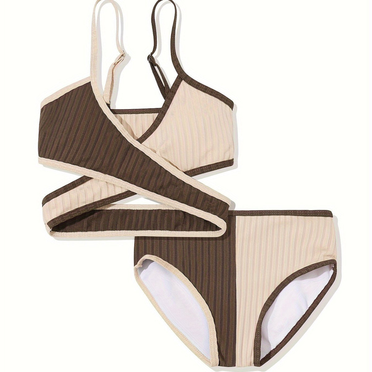 2pcs Girls Splicing Swimsuit Set Beach Vacation Gift