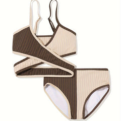 2pcs Girls Splicing Swimsuit Set Beach Vacation Gift