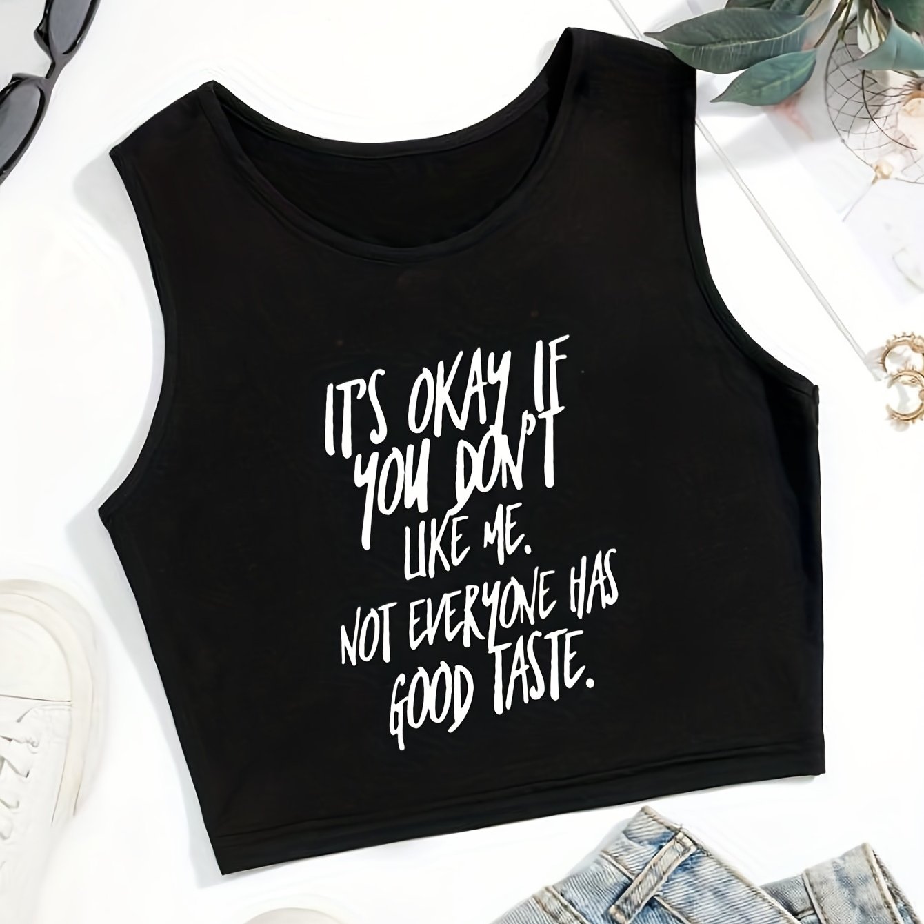 Letter Print Crop Tank Top Sexy Summer Sleeveless Casual Top