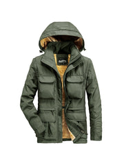 Men's Cargo Jacket Warm Coats Fleece Lined Military Jackets with Hood