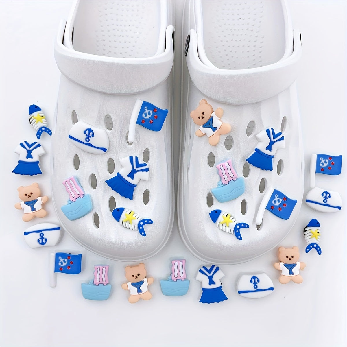 24pcs Navy Series Cartoon Shoe Charm PVC Soft Rubber Shoe Buckle DIY Accessories