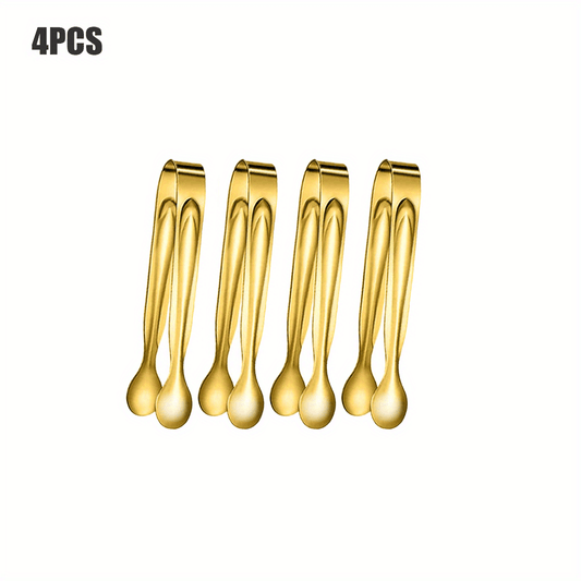 6PCS Stainless Steel Ice Clamps Golden Mini Tongs for Appetizer Dessert