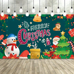 Cute Christmas Party Background Cloth - Snowman & Santa Claus