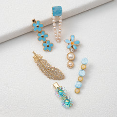 6pcs Feather Flower Rhinestone Hair Clip Vacation Hair Accessories
