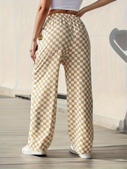 Women's Plus Checkerboard Print Wide Leg Trousers