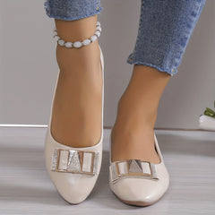 Women's Rhinestone Buckle Ballet Flats Slip On Shoes