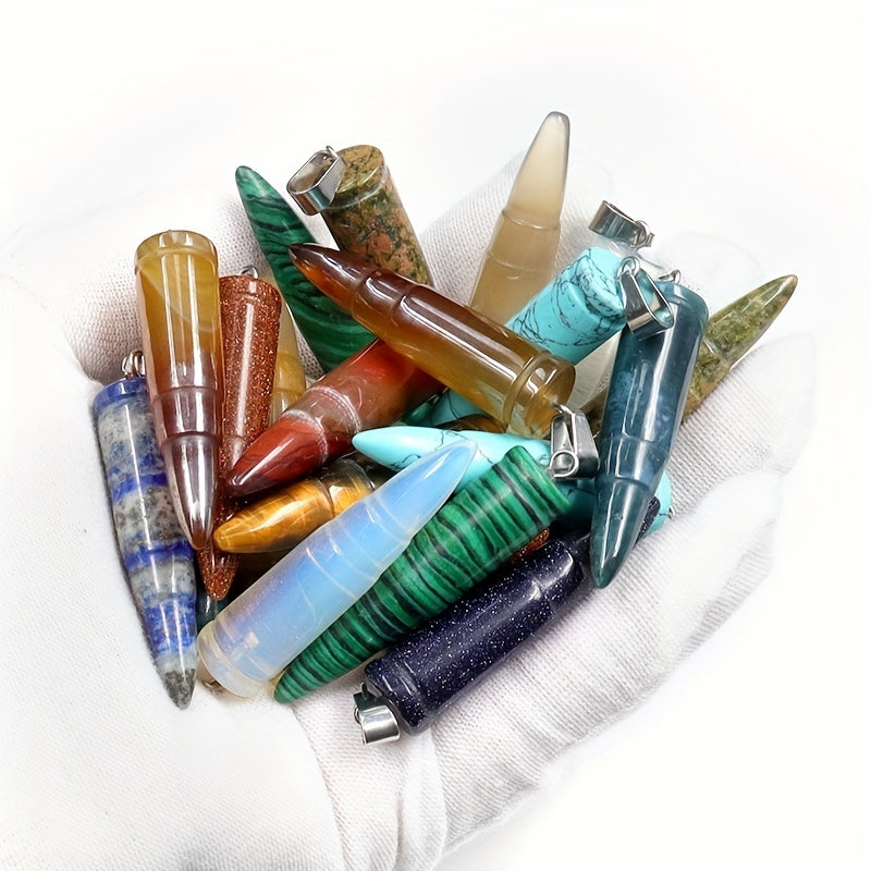 12pcs Natural Healing Crystal Pendants Stone Bullet Pillar Pendant