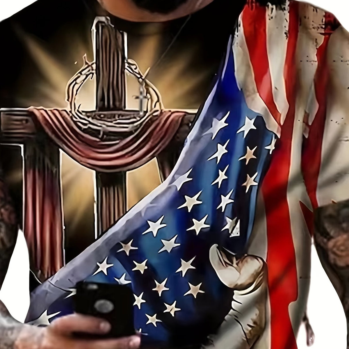 Men's American Flag & Cross Graphic T Shirt for Dads