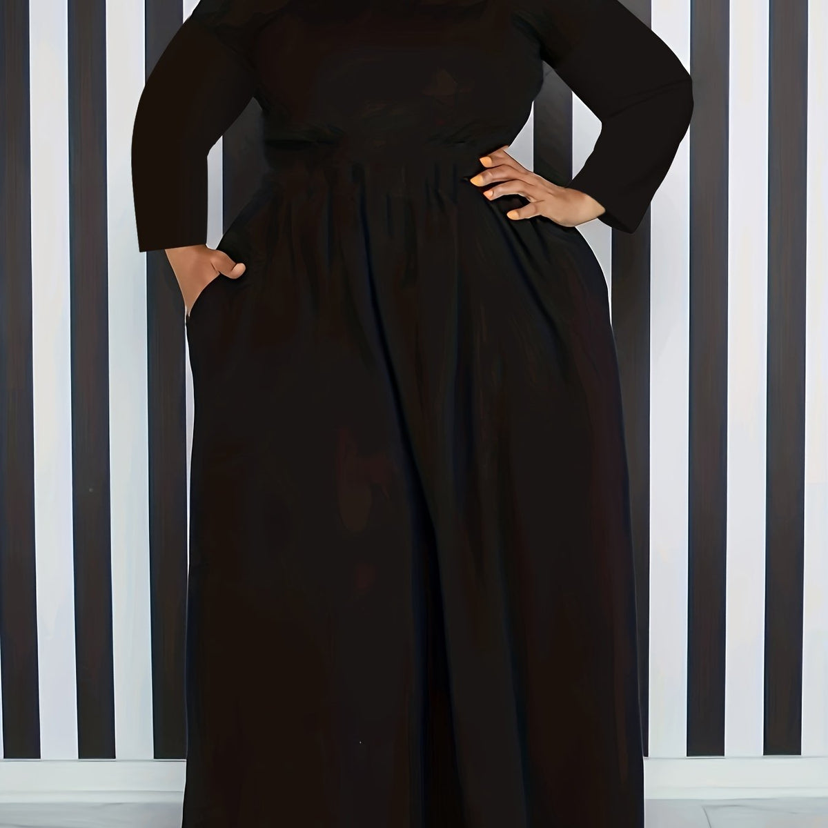  Dress Women's Plus Solid Long Sleeve Round Neck Maxi Dress
