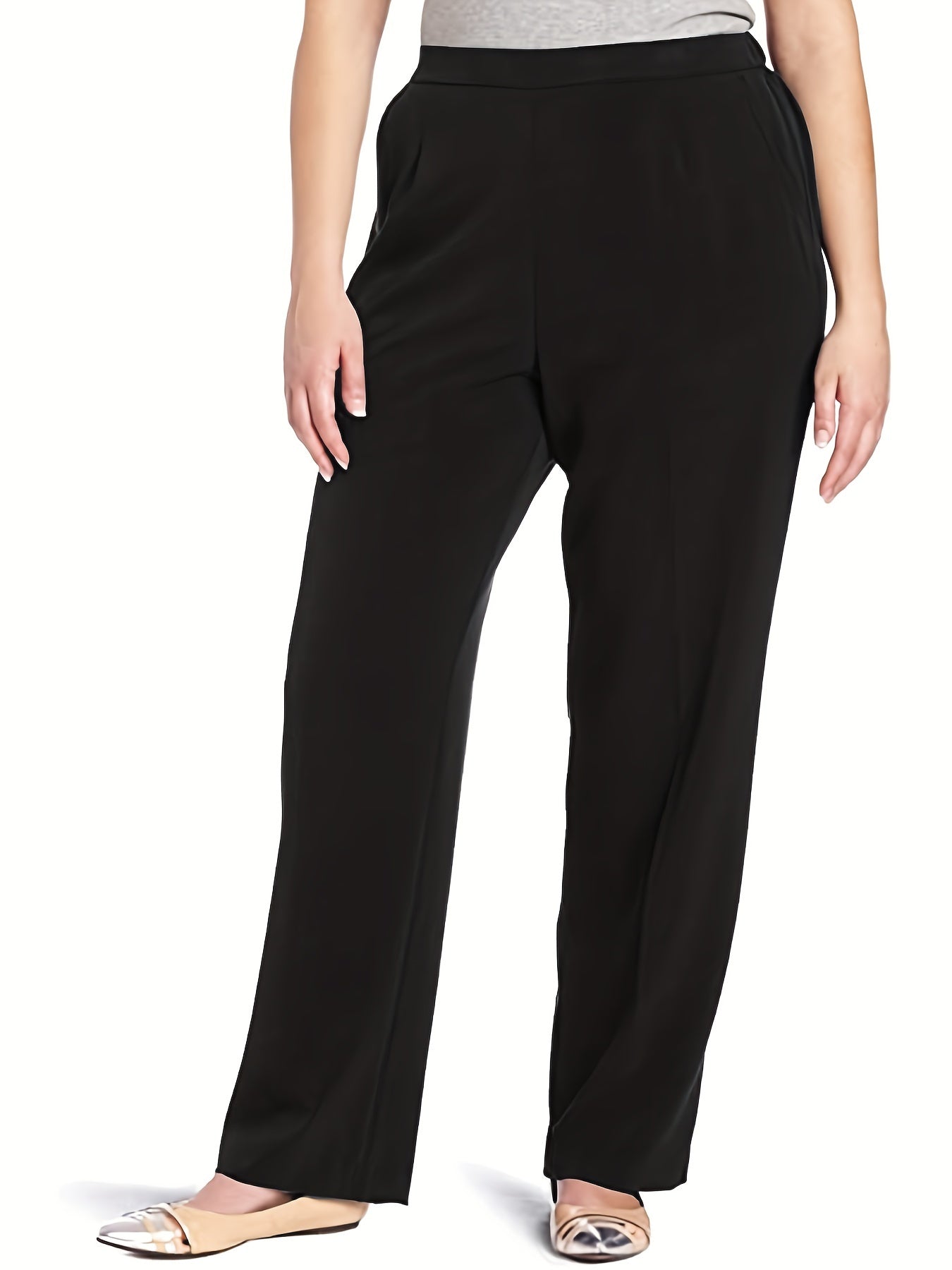  Solid High Stretch Straight Leg Pants With Pockets