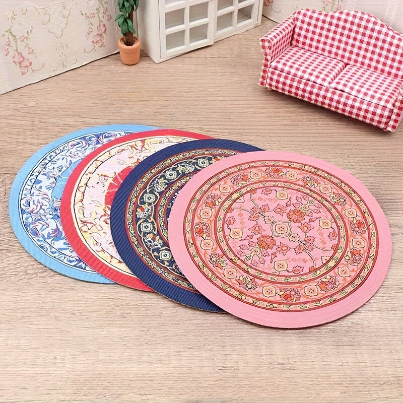 1:12 Scale Floral Round Rug for Dollhouse Decor