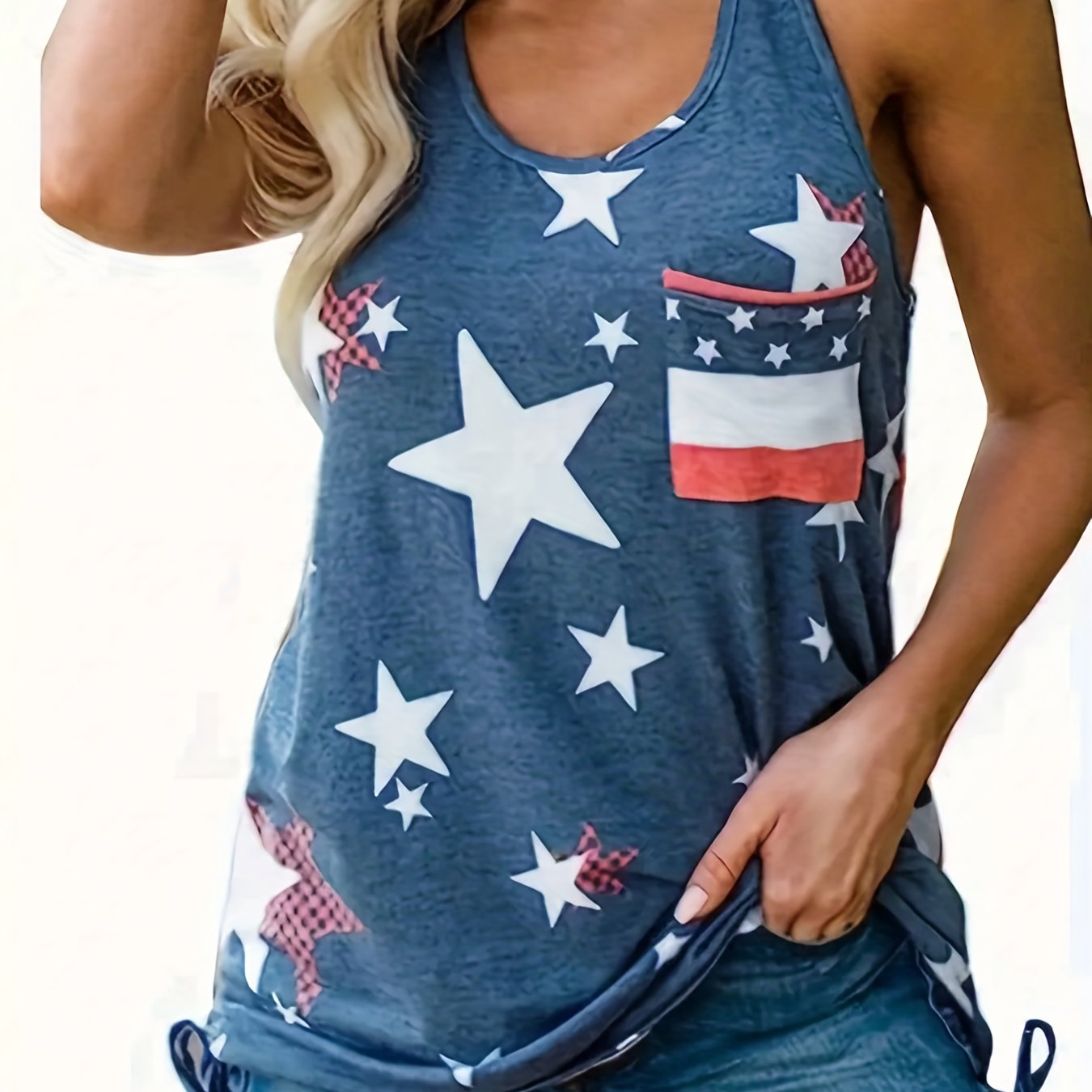  Star Print Tank Top Women's Round Neck Slight Stretch