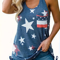  Star Print Tank Top Women's Round Neck Slight Stretch