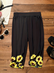 Sunflower Print High Waist Leggings Casual Leggings for Spring & Summer