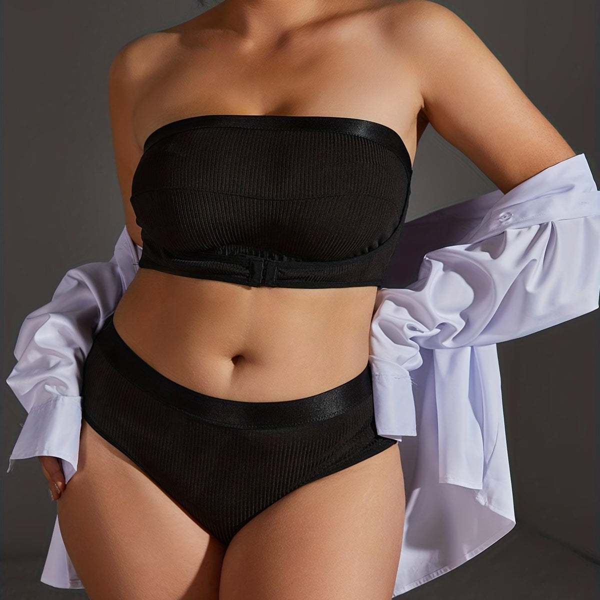  Ribbed Body Shaping Bra & Underwear Lingerie Set