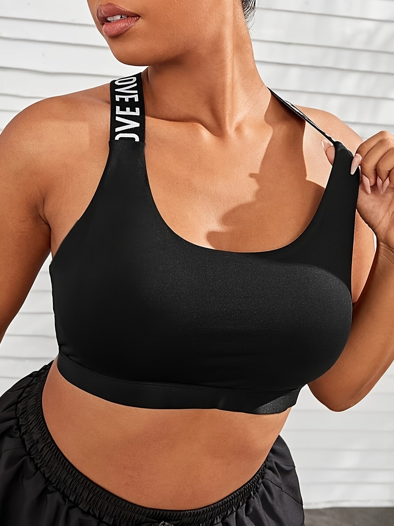  Sports Bra Women's Plus Letter Tape Cross Back Seamless Fitness